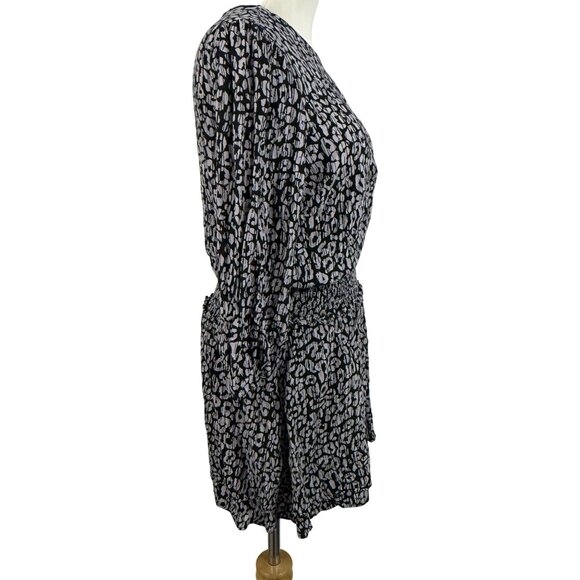 Rails Dress Women's Large Mini Dress Long Sleeve Cinch Waist Black Batik Cheetah - Picture 3 of 15
